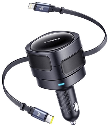 Изображение adowarka samochodowa Baseus Enjoyment Max z kablami USB-C+Lightning 60W Czarny