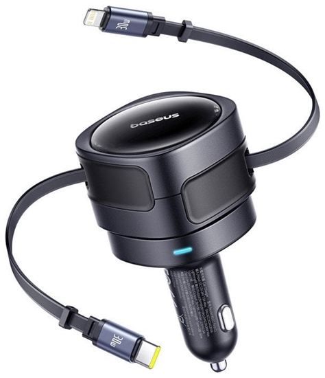 Picture of adowarka samochodowa Baseus Enjoyment Max z kablami USB-C+Lightning 60W Czarny