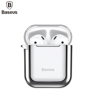 Picture of Baseus Apple Metallic Shining Ultra-thin Silicone Protector Case with Hook for Airpods 1 / 2 Silver