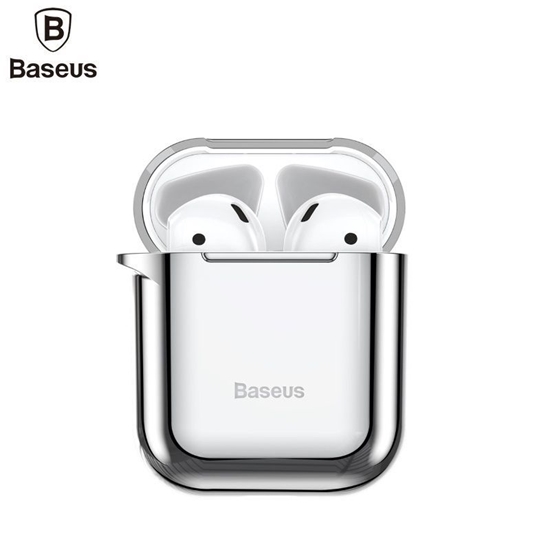 Picture of Baseus Apple Metallic Shining Ultra-thin Silicone Protector Case with Hook for Airpods 1 / 2 Silver
