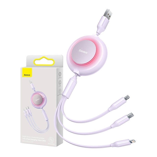 Picture of Baseus Baseus Bright Mirror 2, 3-in-1 USB 3-in-1 cable for micro USB / USB-C / Lightning 3.5A 1.1m (Purple)