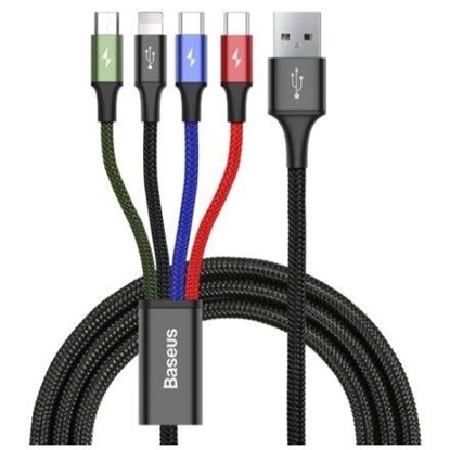 Изображение Baseus cable USB 4in1 Lightning / 2x USB Type C / micro USB cable in nylon braid 3.5A 1.2m black (CA1T4-B01) Black