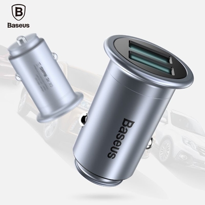 Attēls no Baseus Universal MINI T Dual U Smart Car Charger 2.4A CCMNT-16 Chrome