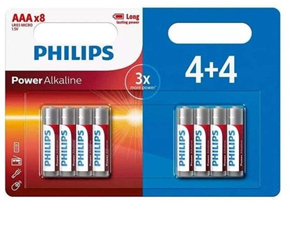 Picture of Bateria alkaliczna, AAA (LR03), AAA, 1.5V, PHILIPS, blistr, 8-pack, LR03P8BP/10, Power Alkaline, 4+4