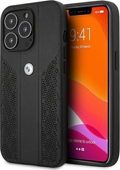 Picture of BMW Etui BMHCP13LRSPPK Apple iPhone 13 Pro czarny/black hardcase Leather Curve Perforate