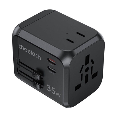 Picture of Choetech Choetech PD5008 travel charger, 3xUSB-A, 2xUSB-C, GaN, 35W, US/EU/UK/AU (black)