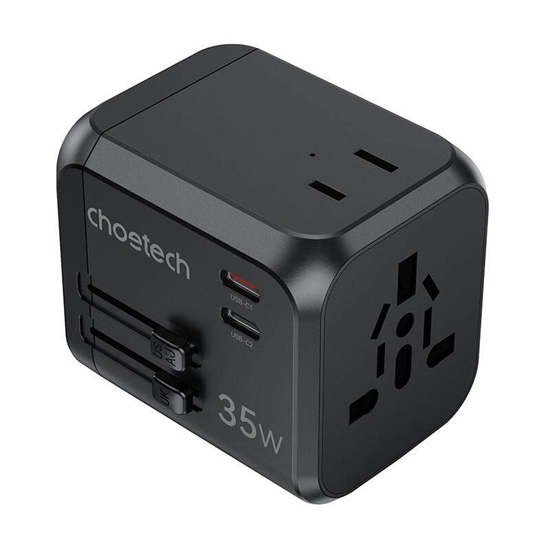 Picture of Choetech Choetech PD5008 travel charger, 3xUSB-A, 2xUSB-C, GaN, 35W, US/EU/UK/AU (black)