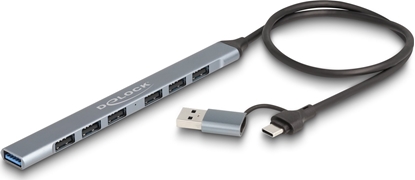 Picture of Delock 7 Port Slim USB Hub with USB Type-C™ or USB Type-A to 1 x USB 5 Gbps Type-A + 6 x USB 2.0 Type-A
