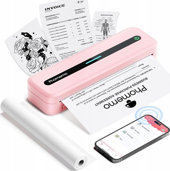 Picture of Drukarka etykiet Phomemo Przenona Drukarka Termiczna Naklejki 300dpi A4 216/110/80/53 / Phomemo / M832 / Róowy