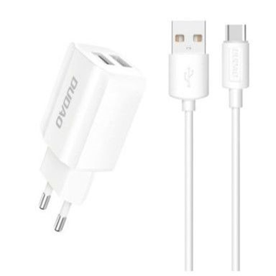 Picture of Dudao EU wall charger 2x USB 5V / 2.4A + USB Type C cable white (A2EU + Type-c white) White