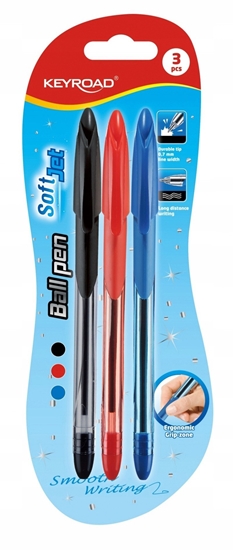 Picture of Dugopis KEYROAD Ball Pen Soft Jet, mikki uchwyt, 0,7mm, 3 szt., blister, mix kolorów