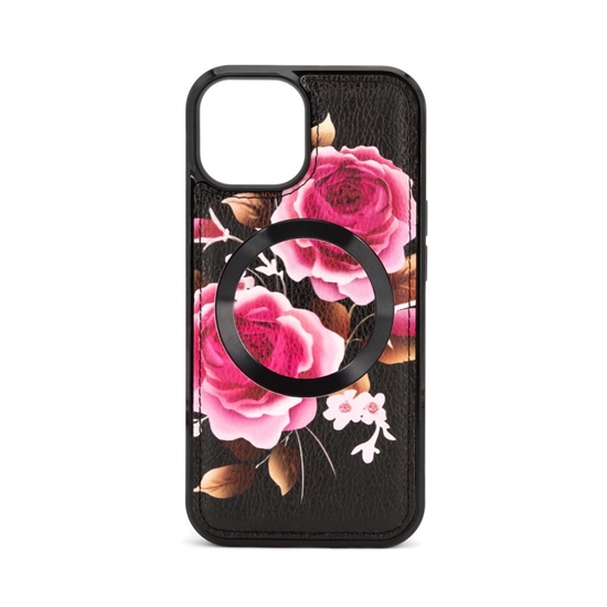 Picture of Evelatus Apple iPhone 14 Leather Case Zipper Design Flower Black