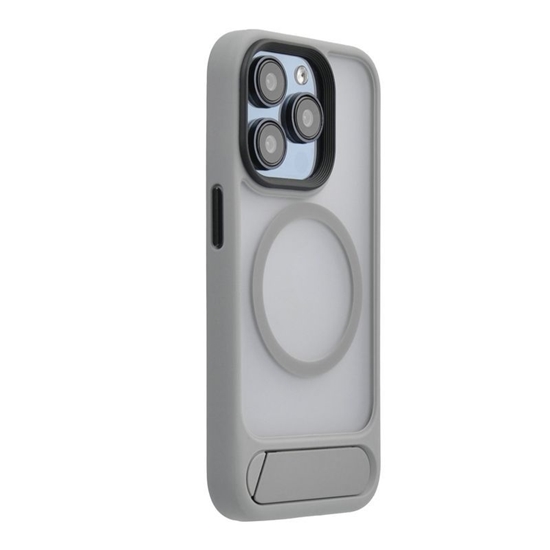 Picture of Evelatus Apple iPhone 15 Pro Max Rubber Coated MagSafe With Stand Case Silver