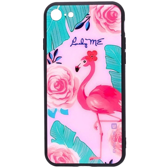 Picture of Evelatus Apple iPhone 7/8/SE 2020 Picture Glass Case Flamingo Party