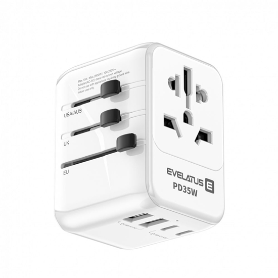 Picture of Evelatus 35W World Travel Adapter 1PD & 2 Type-C & 2 USB Charger 09051 White