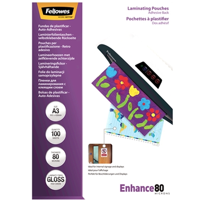 Изображение Fellowes Peel and stick pouches adhesive back, 80 micron, A3