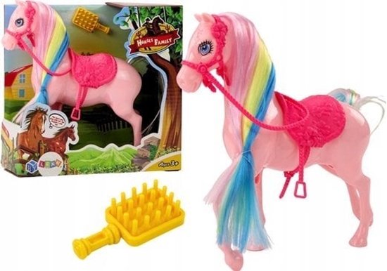 Изображение Figurka LeanToys Figurka Ko Z Kolorow Grzyw Róowe Siodo Szczotka Farma Róowy
