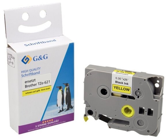 Изображение G&G Schriftband 9mm x 8m sw - gb Komp. m. Brother TZe-621