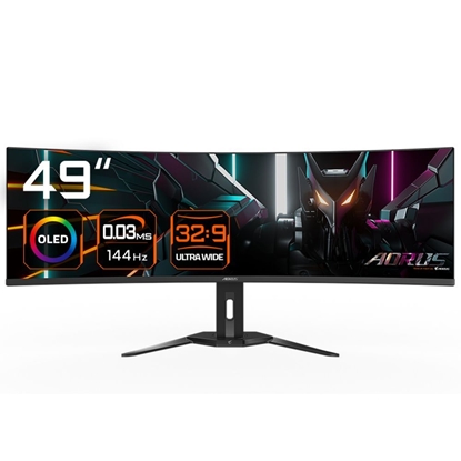Изображение Gigabyte Gaming Monitor 49" OLED AORUS CO49DQ EK1, 5120x1440 DQHD, 3 ms, 250 cd/m2 (TYP), HDMI ports quantity 2, 144 Hz, Black