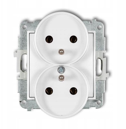 Attēls no Gniazdo podwójne do ramki Karlik Icon 25IGPR-2z z uziemieniem 2x2P+Z bez przeson torów prdowych biay mat