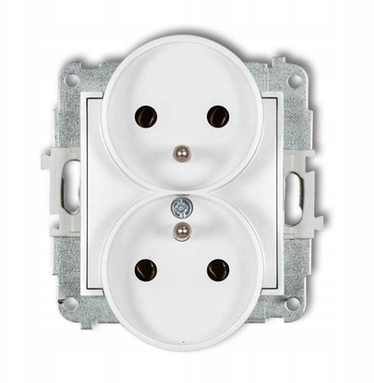 Picture of Gniazdo podwójne do ramki Karlik Icon 25IGPR-2z z uziemieniem 2x2P+Z bez przeson torów prdowych biay mat