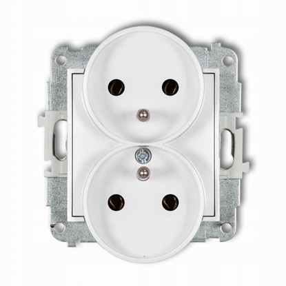 Attēls no Gniazdo podwójne do ramki Karlik Mini 25MGPR-2z z uziemieniem 2x2P+Z bez przeson torów prdowych biay mat