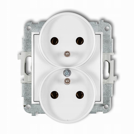 Picture of Gniazdo podwójne do ramki Karlik Mini 25MGPR-2z z uziemieniem 2x2P+Z bez przeson torów prdowych biay mat