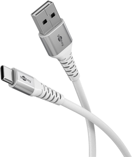 Изображение Goobay USB-C to USB-A Supersoft Textile Cable with Metal Plugs, 2 m, white |