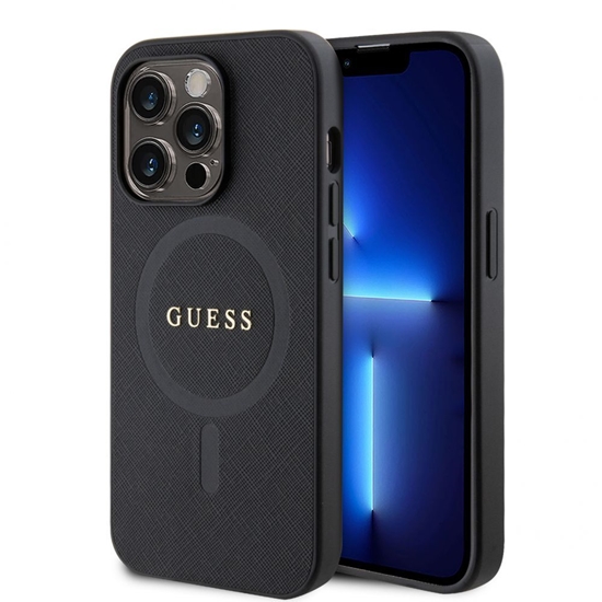 Picture of Guess - Guess PU Saffiano MagSafe Case for iPhone 15 Pro Max Black