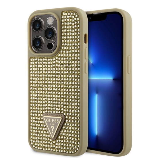 Picture of Guess - Guess Rhinestones Triangle Metal Logo Case for iPhone 15 Pro Gold