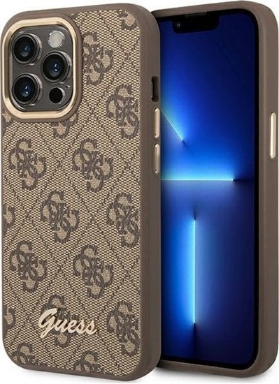 Picture of Guess Etui do iPhone 14 Pro 6,1" brzowy/brown hard case 4G Vintage Gold Logo