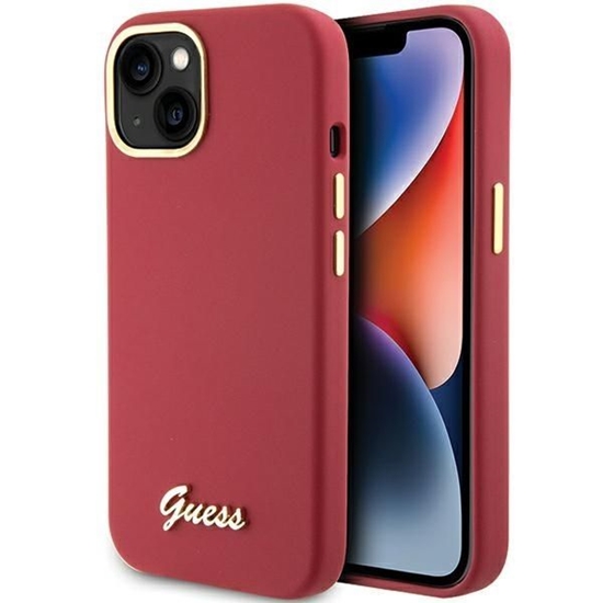 Picture of Guess Apple iPhone 15 / 14 / 13 6.1 magenta hardcase Silicone Script Metal Logo Red