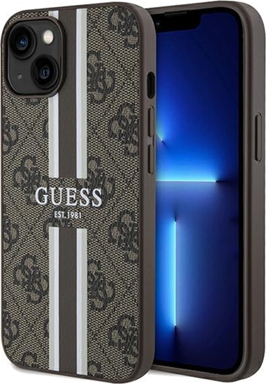Picture of Guess GUHMP15SP4RPSW iPhone 15 / 14 / 13 6.1" brzowy/brown hardcase 4G Printed Stripes MagSafe