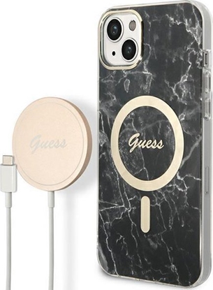 Attēls no Guess Guess zestaw adowarka MagSafe + etui do iPhone 14 Plus 6,7" czarne Marble (GUBPP14MHMEACSK)