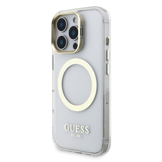 Picture of Guess IML Gold Outline Stand Camera Frame MagSafe Case for Apple iPhone 16 Pro Max
