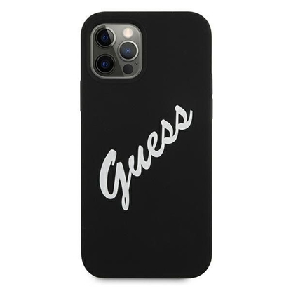 Attēls no Guess - iPhone 12 / 12 Pro Silicone Vintage Script Cover Black