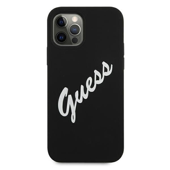 Picture of Guess - iPhone 12 / 12 Pro Silicone Vintage Script Cover Black