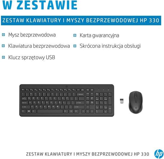 Picture of HP HP 330, Zestaw klawiatur z mysz optyczn bezprzewodow, AA, SK, ergonomiczna, nano odbiornik USB rodzaj 2.4 [GHz], bezprzewodo