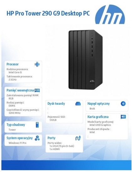 Picture of hp inc. Komputer 290 Tower G9 i5-14400 512GB/8GB/W11P B6ZB1ET