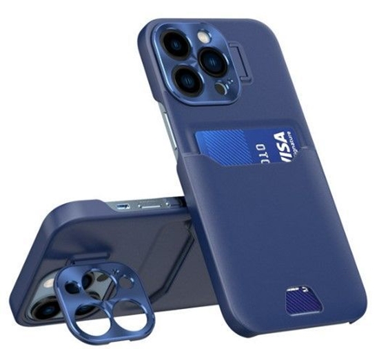 Picture of iLike Apple iPhone 14 Pro Leather Stand Case card wallet with stand Blue