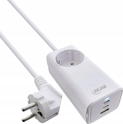 Picture of InLine InLine® USB power supply, 65W charger, 2x USB-C + 1x USB-A, with safety socket and 1.5m cable, PD3.0 PPS GaN, white