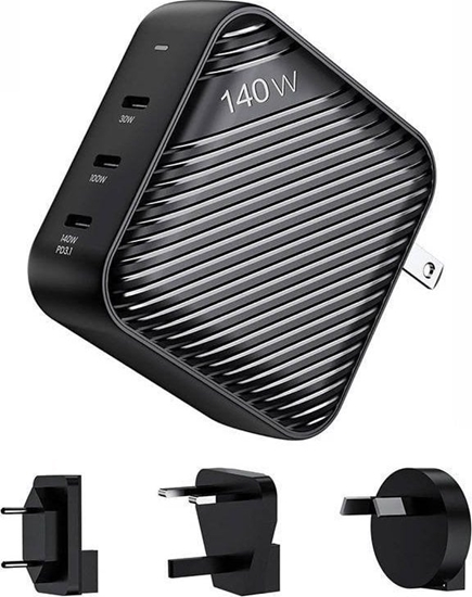Picture of INVZI Wall charger INVZI GanHub 3x USB-C, 140W, EU/UK/AU/US (black)