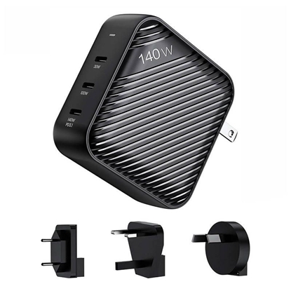 Attēls no adowarka INVZI adowarka sieciowa INVZI GanHub 3x USB-C, 140W, EU/UK/AU/US (czarna)