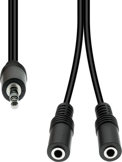 Picture of Kabel ProXtend Mini-Jack 3-Pin to 2x 2-Pin Cable M-F Black 20cm