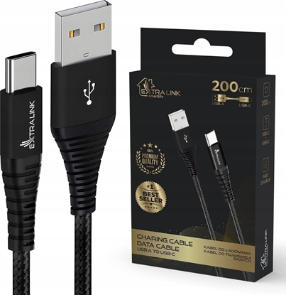 Attēls no Kabel USB ExtraLink USB-A - USB-C 2 m Czarny (CABESL01)
