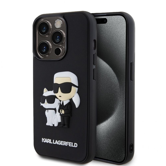 Picture of Karl Lagerfeld - Karl Lagerfeld 3D Rubber Karl and Choupette Case for iPhone 15 Pro Black