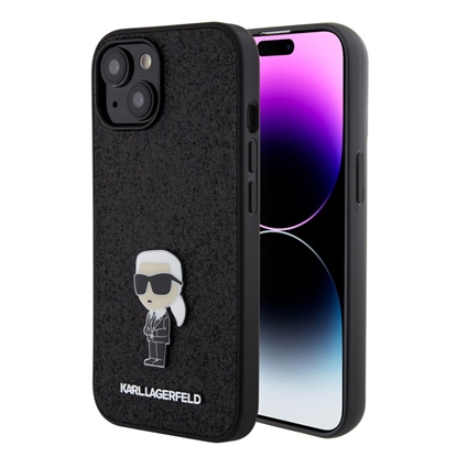 Attēls no Karl Lagerfeld - Karl Lagerfeld Fixed Glitter Metal Ikonik Case for iPhone 15 Black