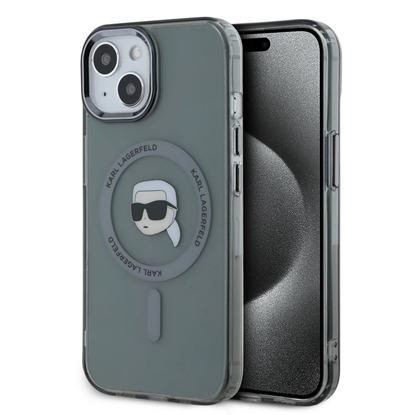 Attēls no Karl Lagerfeld - Karl Lagerfeld IML Karl Head Metal Frame MagSafe Case for iPhone 15 Black