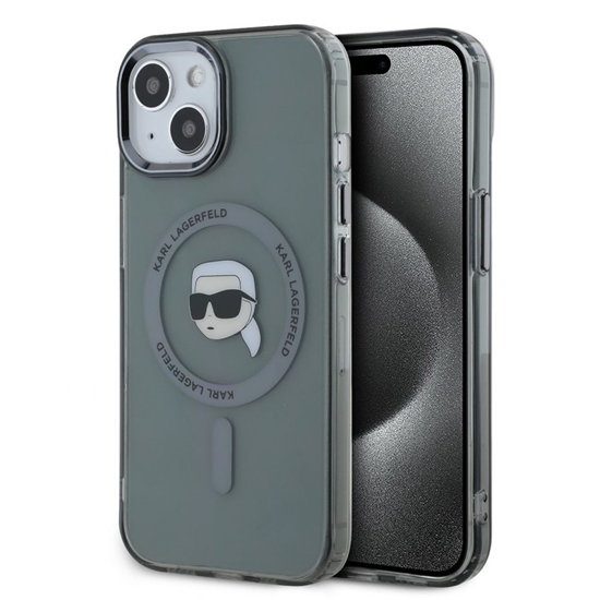 Picture of Karl Lagerfeld - Karl Lagerfeld IML Karl Head Metal Frame MagSafe Case for iPhone 15 Black
