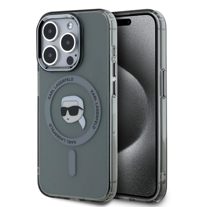 Attēls no Karl Lagerfeld - Karl Lagerfeld IML Karl Head Metal Frame MagSafe Case for iPhone 15 Pro Max Black